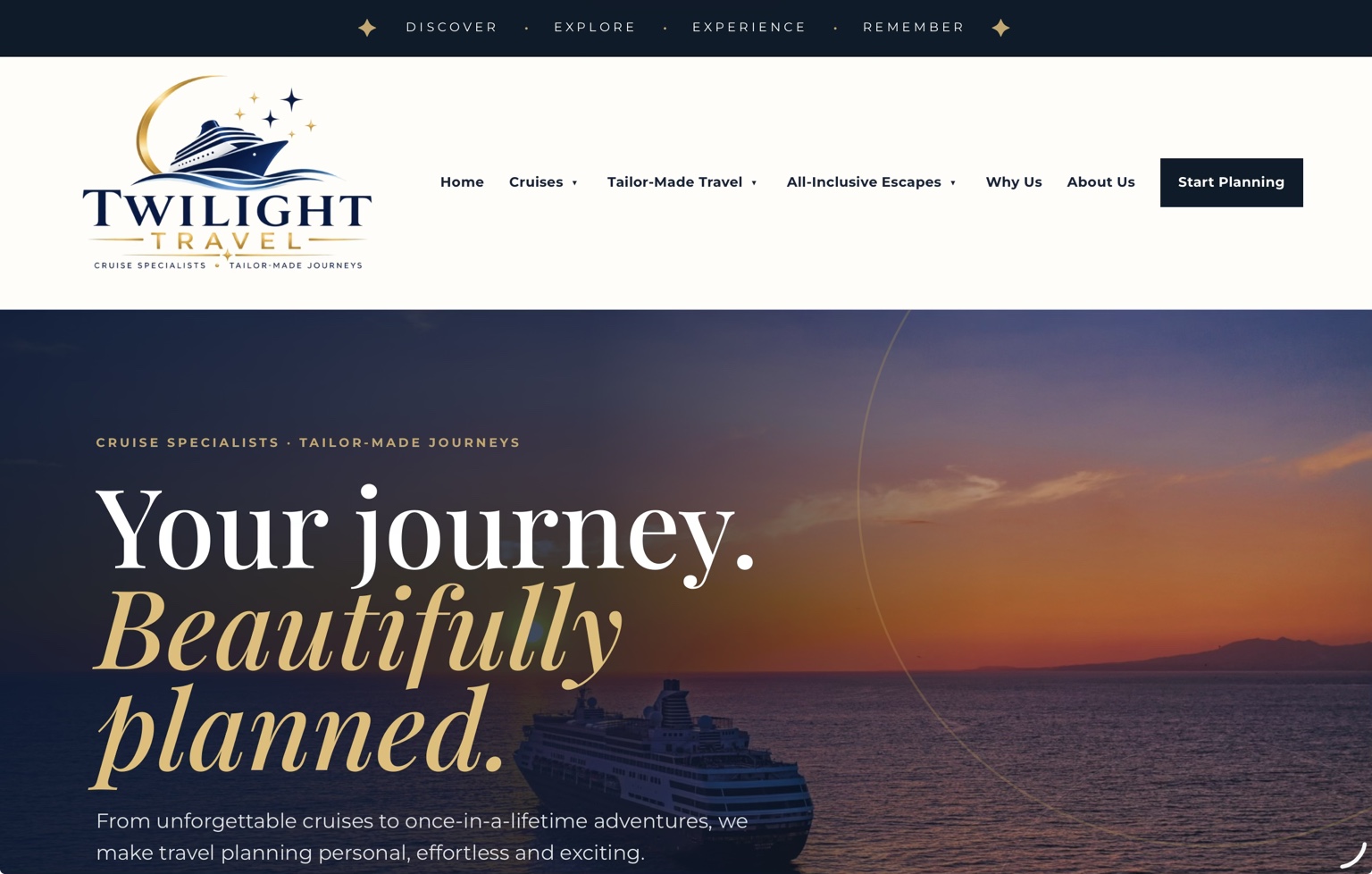 Twilight Travel website homepage